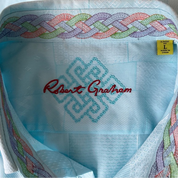 Robert Graham Long Sleeve Button Down Blue Dress Shirt Size L - Picture 11 of 12